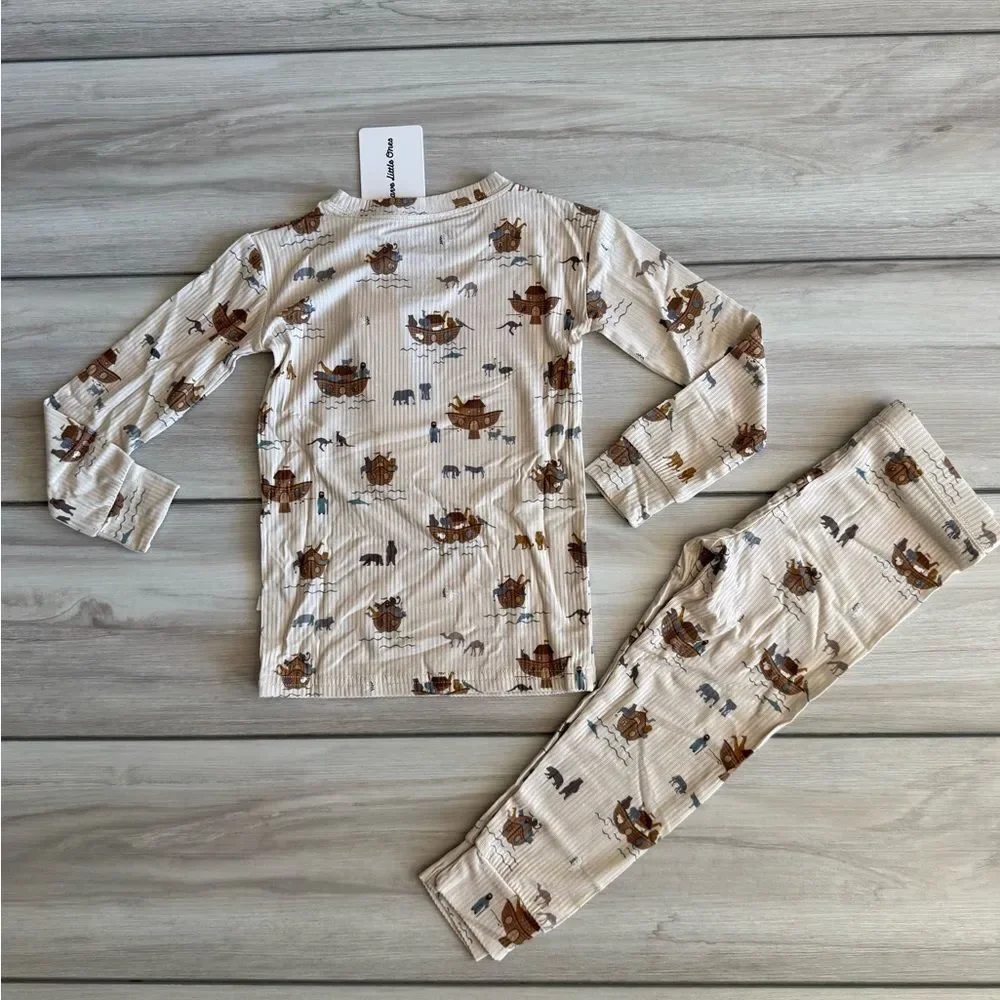 Brave Little Ones Noah's Ark Small Ribbed Two-Piece Set Tan 3T NWT